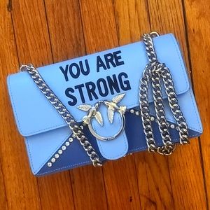 Blue Hard Structured Pinko Chain Strap Bag